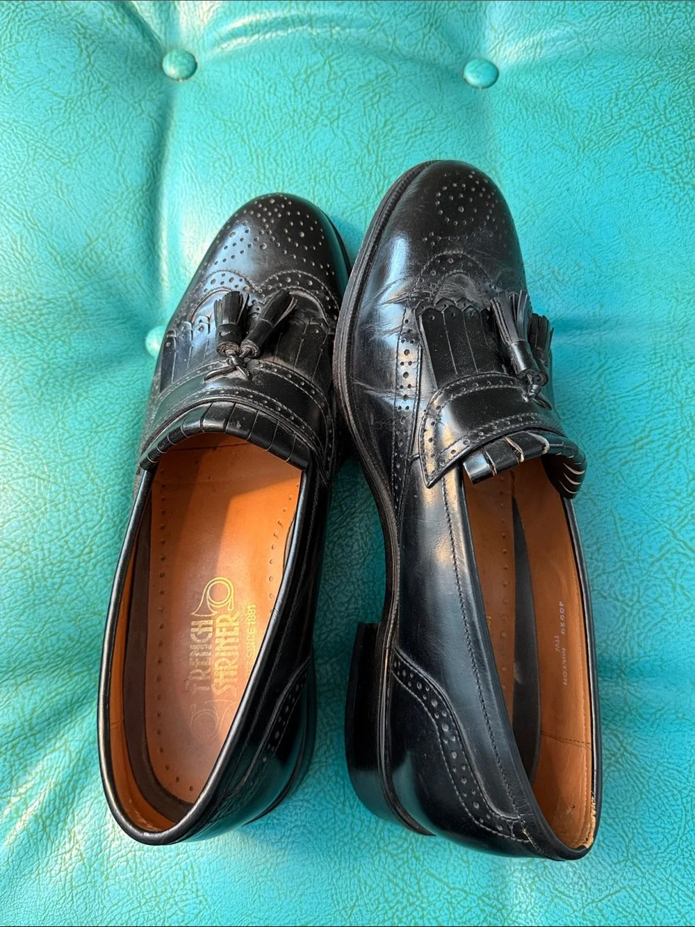French Shriner Milton Men’s 11 Wide Black Leather Wingtip Kiltie Tassel Loafer